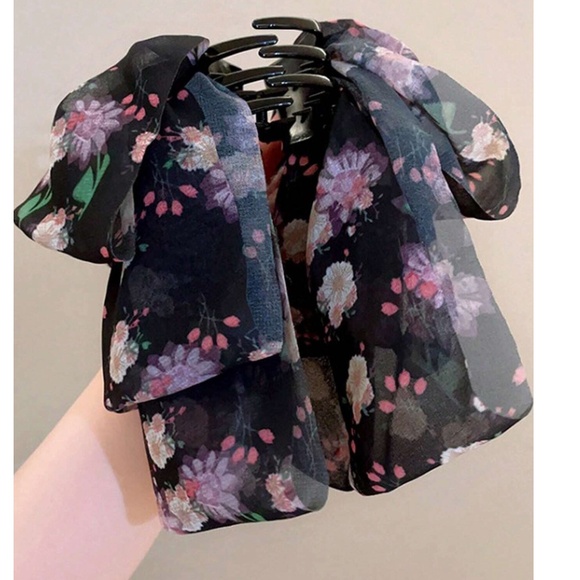 Boho Floral Print Layered Large Bow Hair Clip - Picture 7 of 8